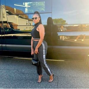 Alexander Wang Denim x Track pants and Alexander Wang Crop Vevet Top